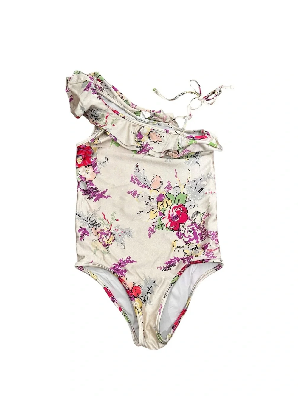 Zimmermann Garden Floral Girls' One-Shoulder Floral Swimsuit - Cream